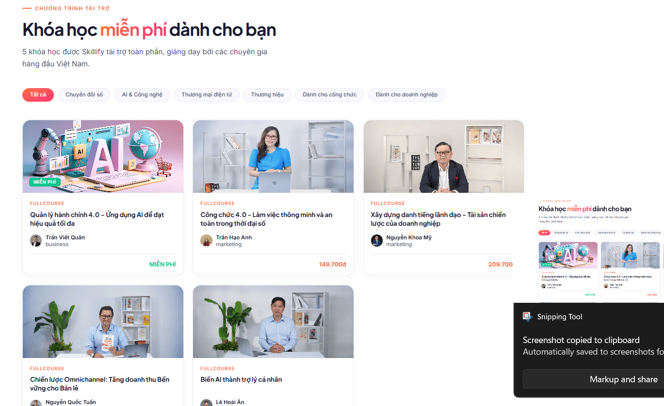 Danh sách khóa học miễn phí